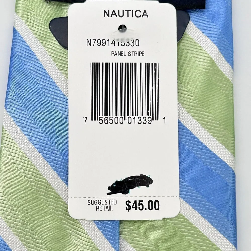 NEW Nautica‎ Repp Necktie Adult 57x3.5 Blue Green Striped 100% Silk Formal